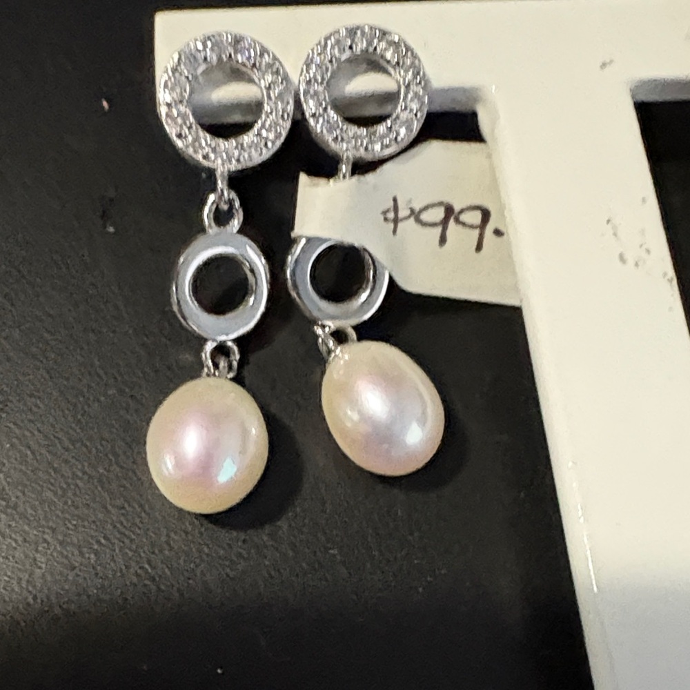 Elegant Sterling Silver and real freshwater Pearl Drop Earrings